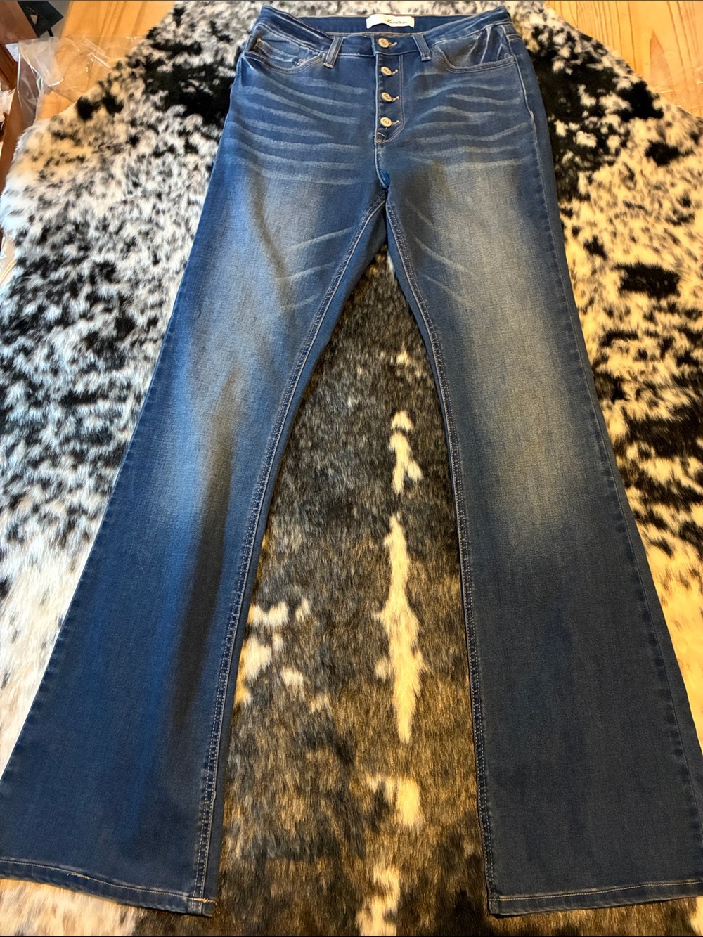 Kancan button down boot cut blue jeans